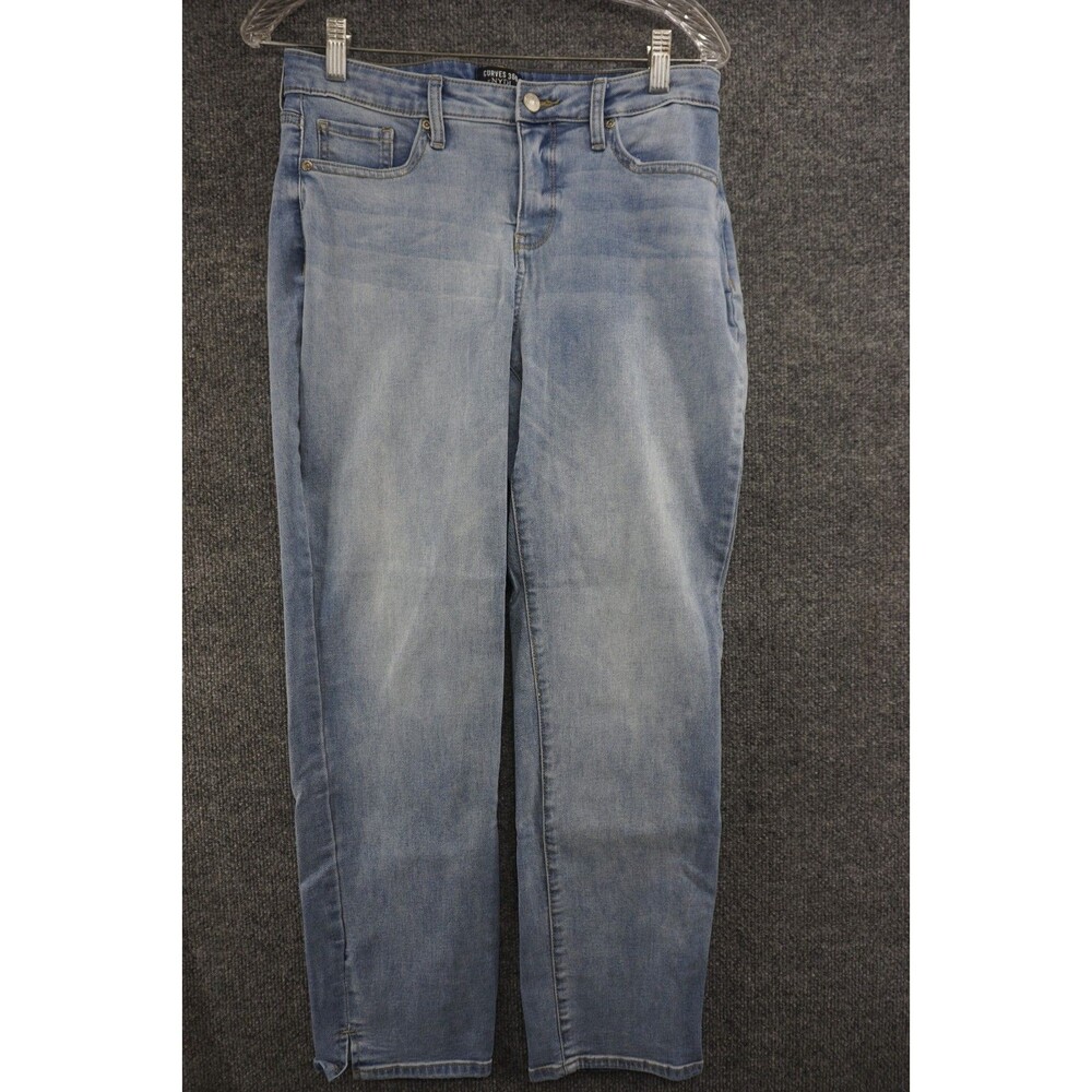 Curves 360 by NYDJ Slim Straight Ankle Jeans Size 4 Side Slit Light Wash
